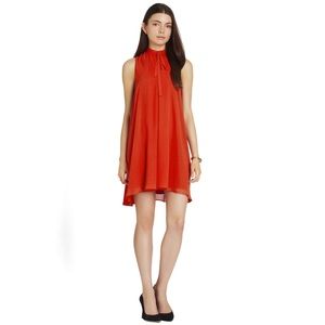 BCBGeneration High-Neck Pleated Dress (Hot Coral)